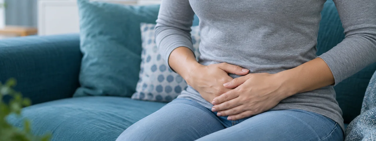 A woman reflecting on health awareness and colon cancer early symptoms.